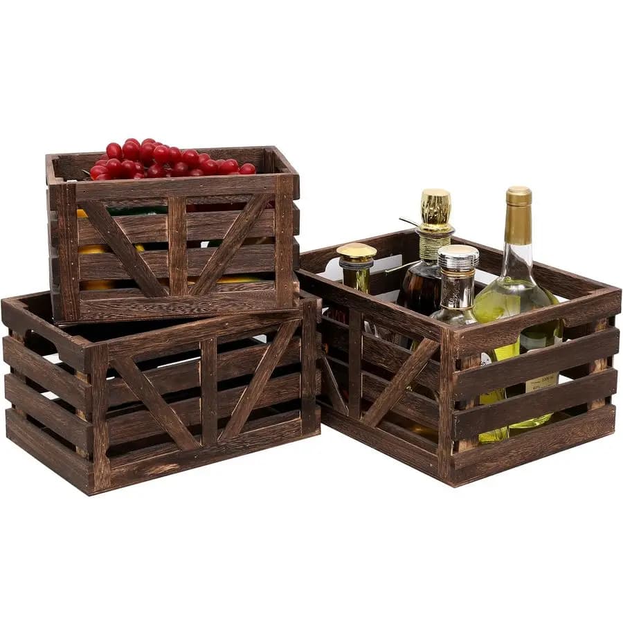 Set of 3 Wood Drawers for Organization and Decoration, Measures L, M, S, Rustic Style with Handles