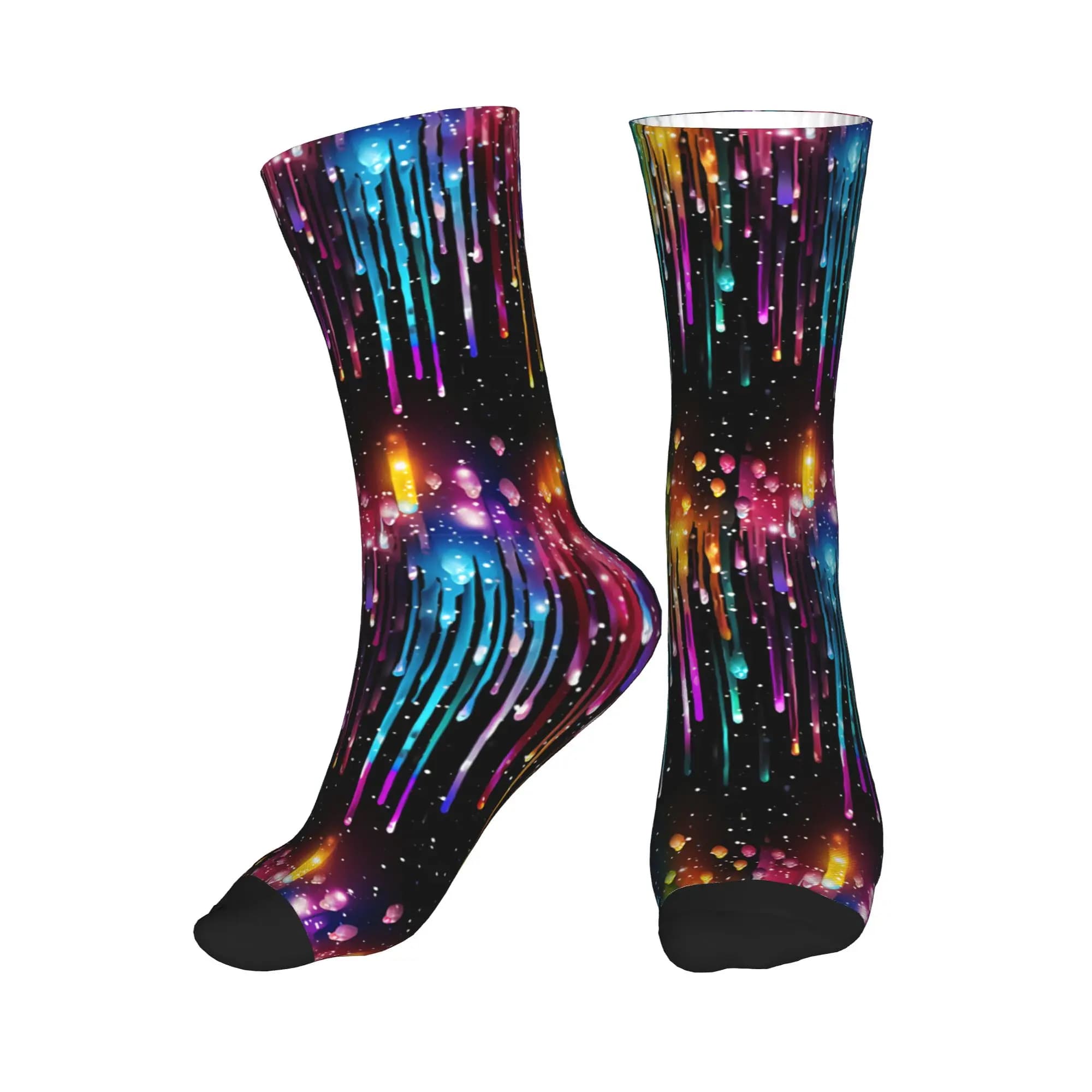 Simpatici calzini da uomo con motivo a goccia di liquido arcobaleno, calzini unisex caldi e comodi con stampa 3D