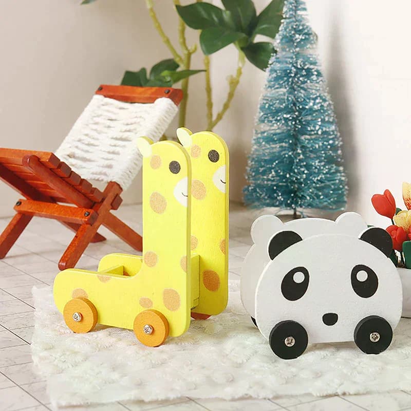 Modellino in Miniatura 1:12 per Casa delle Bambole: Carrello Panda, Scaffale Portaoggetti Giraffa, Arredamento e Accessori