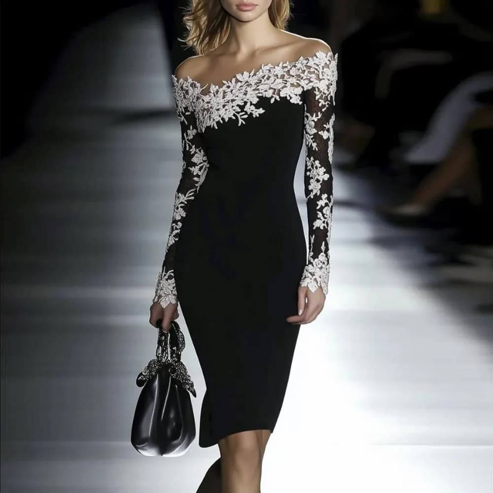 Abito aderente patchwork in pizzo con spalle scoperte personalizzato per donna Guaina al ginocchio Abiti da cocktail formali Abito corto da ballo a colonna