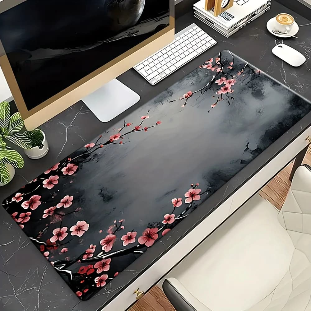 Tappetino per Mouse con Fiori di Ciliegio, Grande Tappetino da Scrivania XXL in Gomma Antiscivolo per Computer, Ufficio e Giochi, Tappetini Lunghi per Tastiera e Mouse