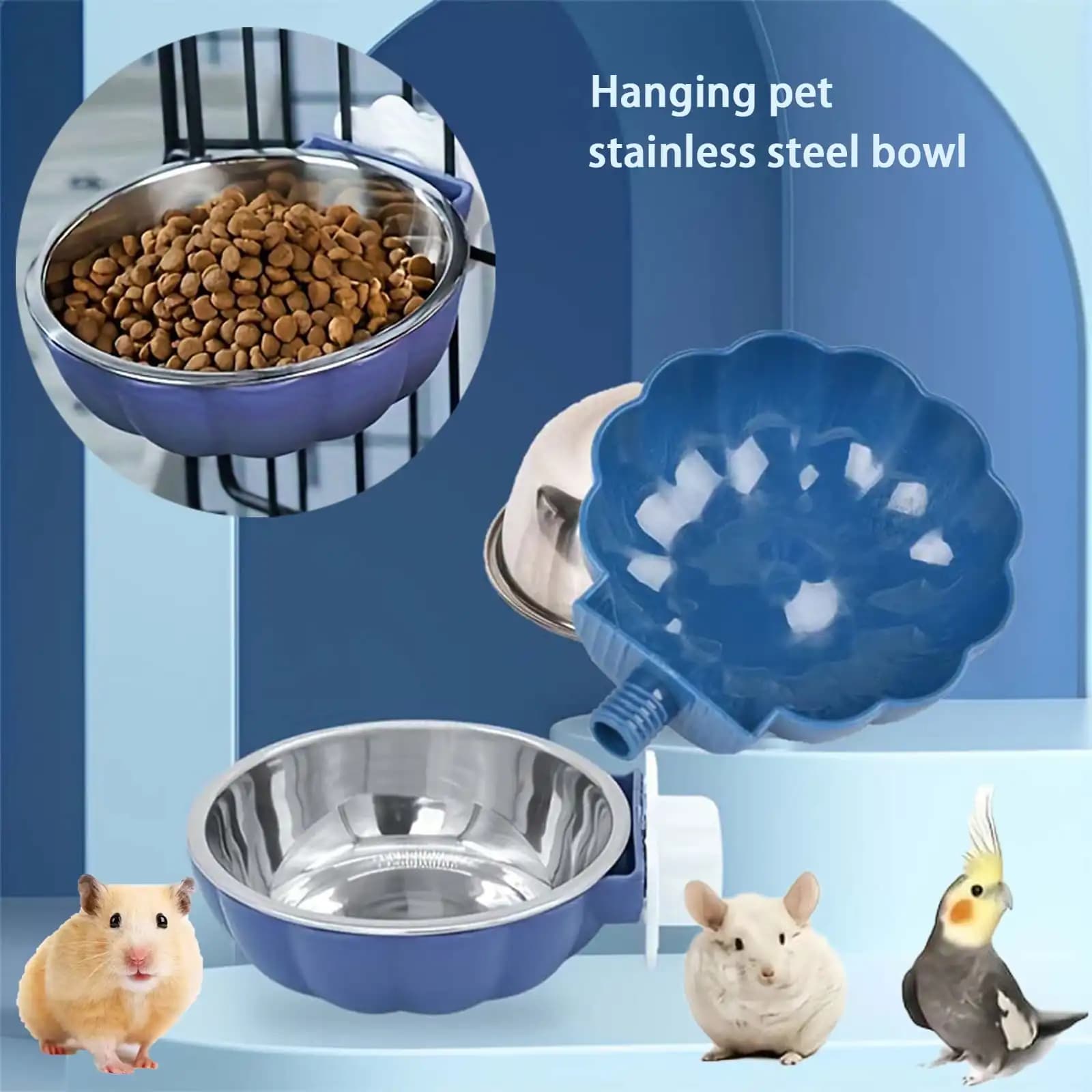 2 Pack Hanging Pumpkin Shaped PP and Stainless Steel Pet Food Bowl Water Bowl Rabbit Rat Hamster Birds Squirrel Cat Bowl Removab