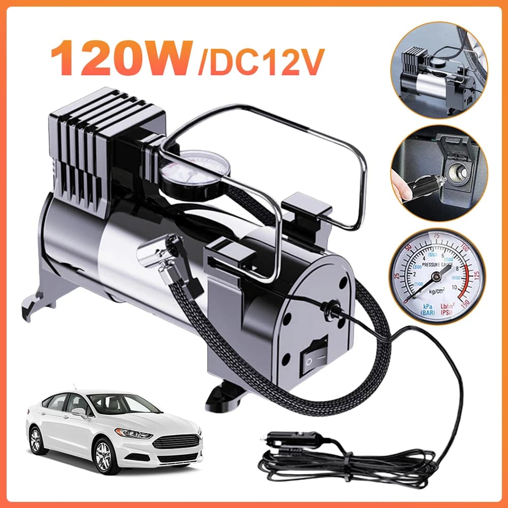 Compressore Elettrico per Pneumatici Auto 12V con Manometro, Pompa Gonfiabile Automatica per Pneumatici, Gonfiatore per Pneumatici Resistente