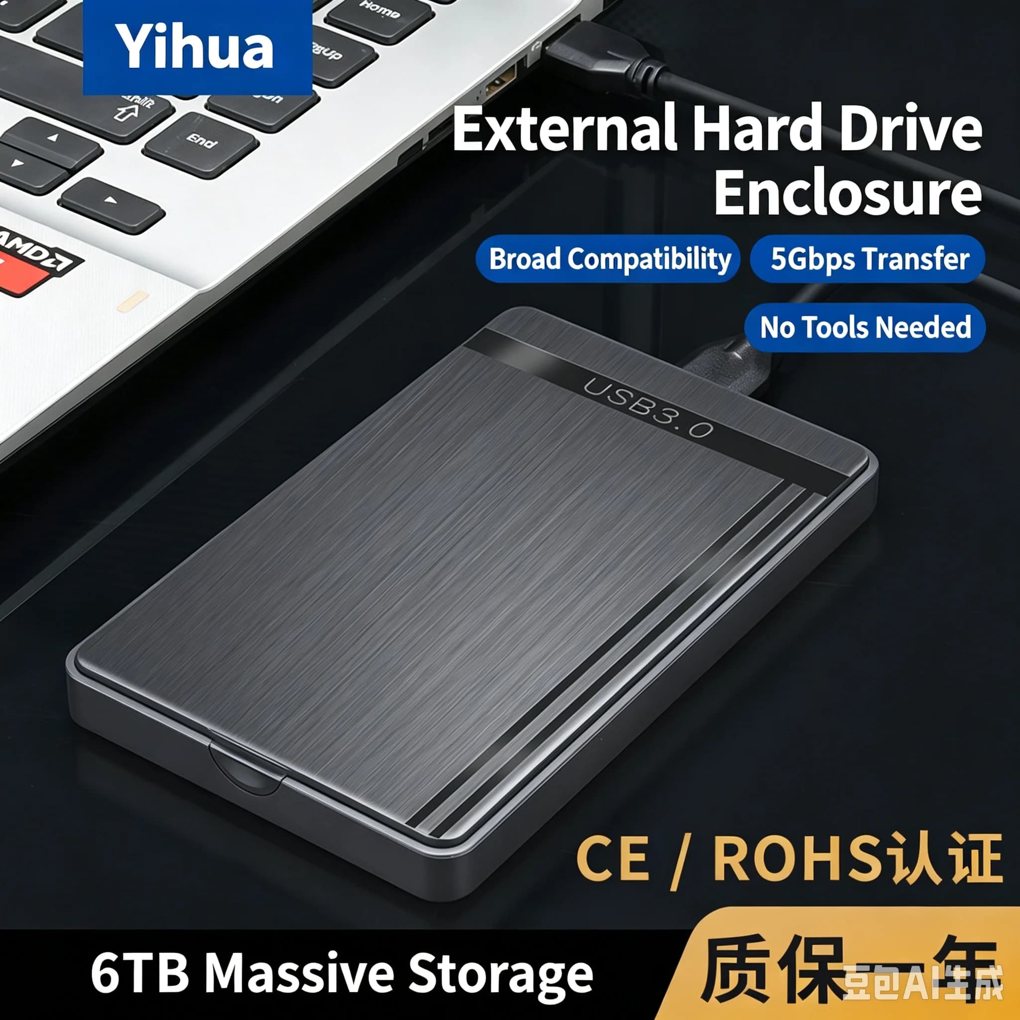 2.5 Inch SATA USB3.0 External Hard Drive Enclosure For 2.5" SSD & Mechanical HDD 5Gbps Transfer Hard Disk Case Factory Direct Wh