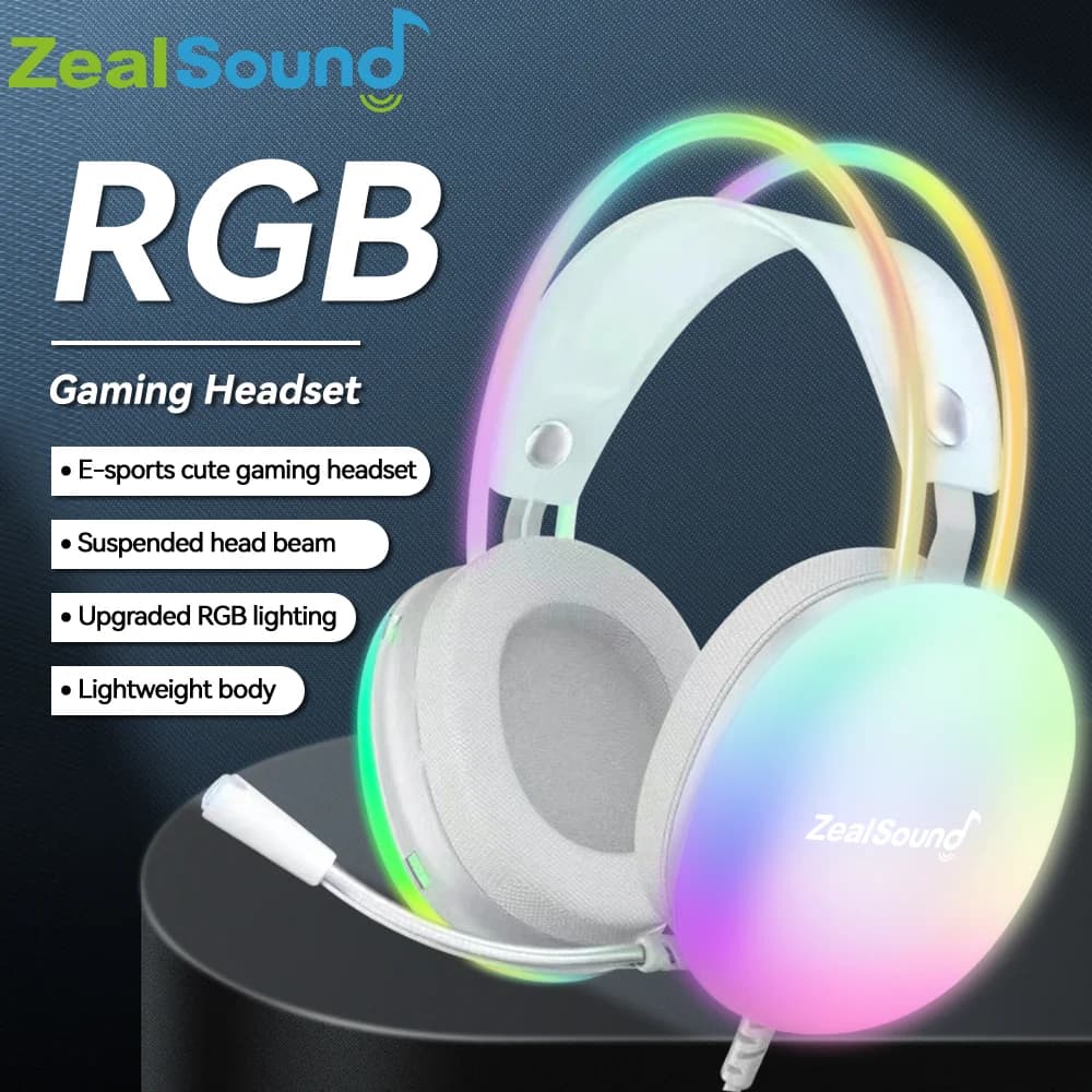 Haomuren RGB Gaming Headphones for PS4 PS5 Portable PC over-ear headphones wired with microphone, surround sound and full LED lighting