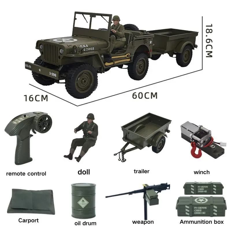 JJRC C8815 Auto RC 1941 JEEP WILLYS 2.4G 4WD RTR Crawler, camion militare fuoristrada, giocattolo per bambini.