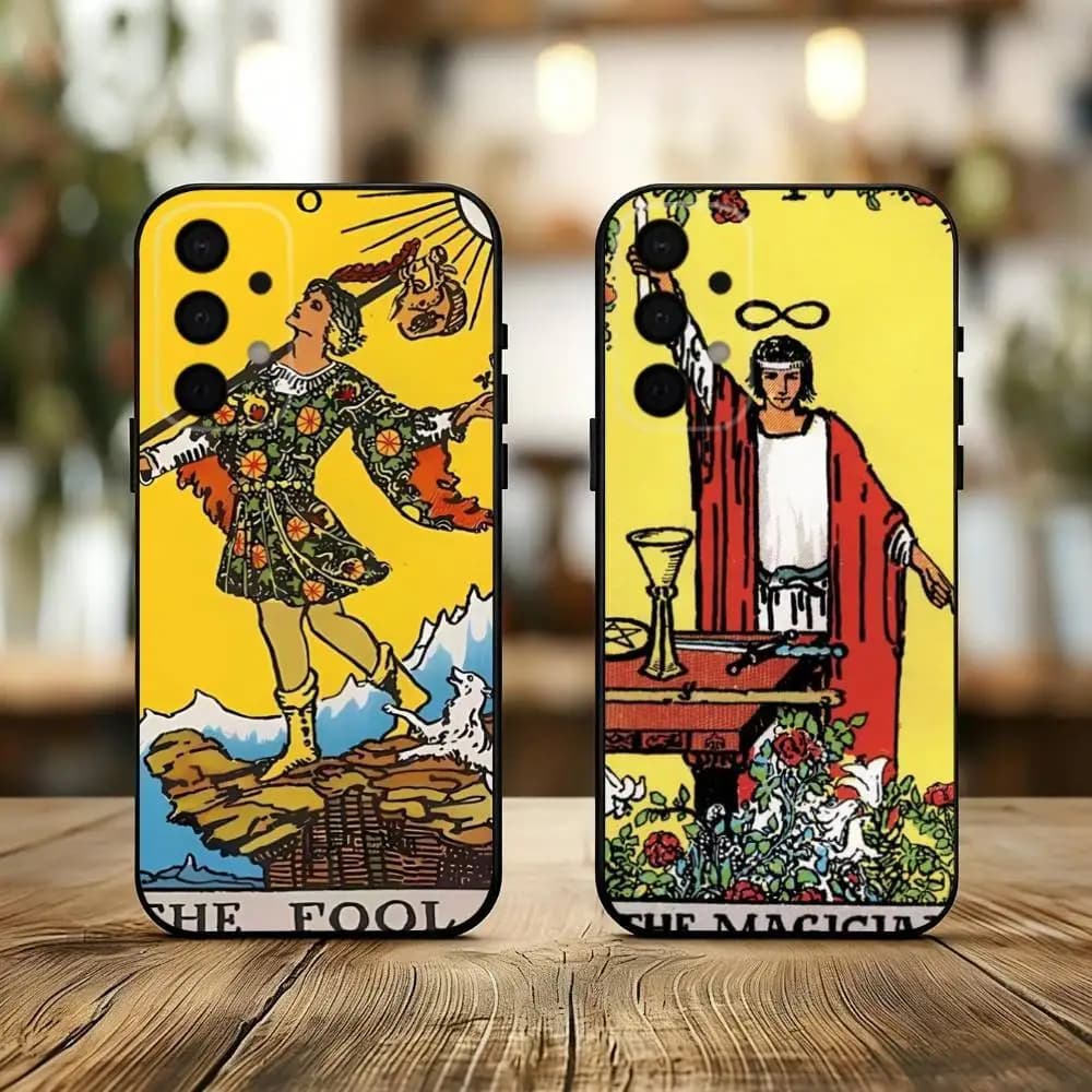 Custodia per telefono T-Tarot C-cards per Samsung Galaxy A73,A72,A71,A70,A53,A52,A51, custodia nera in morbido silicone
