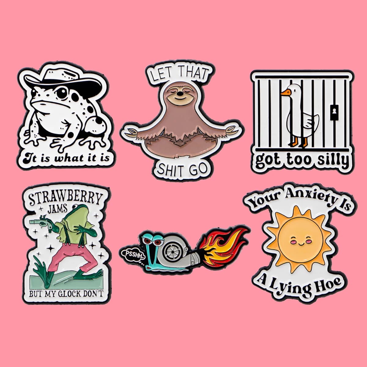 Silly Goose Quotes Spilla smaltata Cartoon Rana Lumaca Spilla Spille Distintivo sullo zaino Accessori di abbigliamento Gioielli di moda Regali