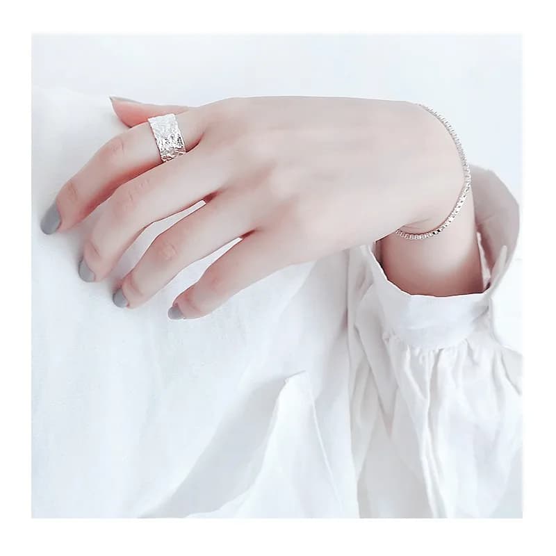 Anello Geometrico Irregolare in Argento Liscio, Anello Aperto per Indice con Faccia Larga, Anello di Tendenza con Motivo Albero, Gioielli