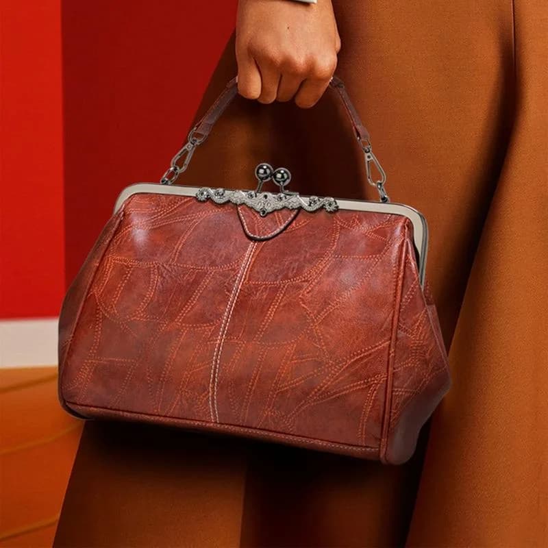 Borse a tracolla da donna con chiusura a bacio, in pelle oliata, pochette da sera, borsa a mano elegante da donna, tote bag