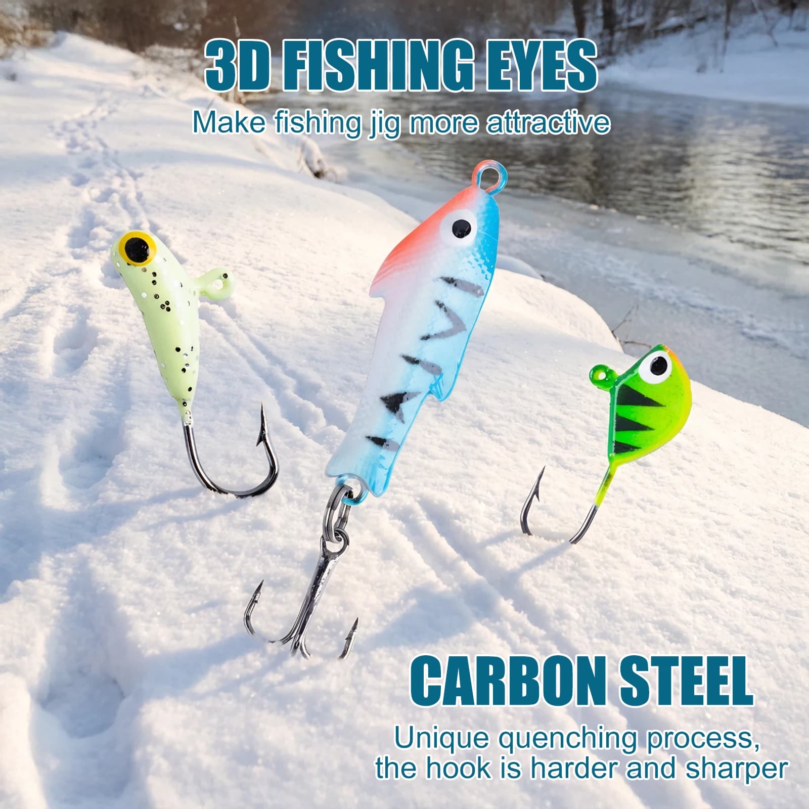 Goture Ice Fishing Lure Assortment Kit Vivid 3D Eye Hard Jig Baits Tear‑Resistant Soft Bait Sharp Hook Tackle Box Fishing Tackle