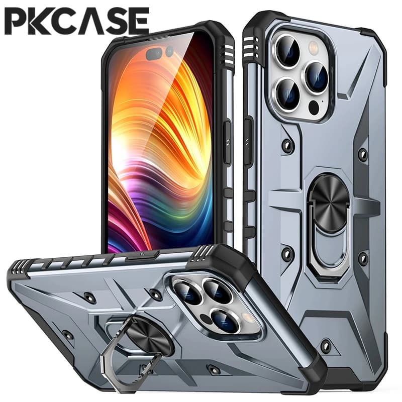 PKCASE Shockproof Bracket Phone Case For iPhone 17 Air 16 15 14 Plus 13 12 Mini 11 Pro Max Magnetic Armor Cover For iPhone 16e