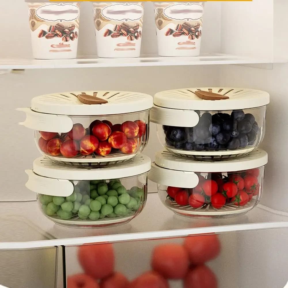 Cucina cestello di scarico a doppio strato ciotola cesto per il lavaggio della frutta con coperchio e maniglia contenitore portatile per uso domestico