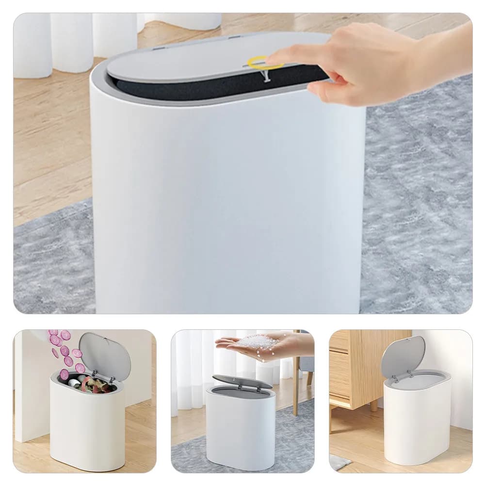 Press Type Trash Can Heavy Duty PP Material Compact Lightweight Lidded Waste Bin for Bathroom Bedroom Kitchen Dorm Home Office