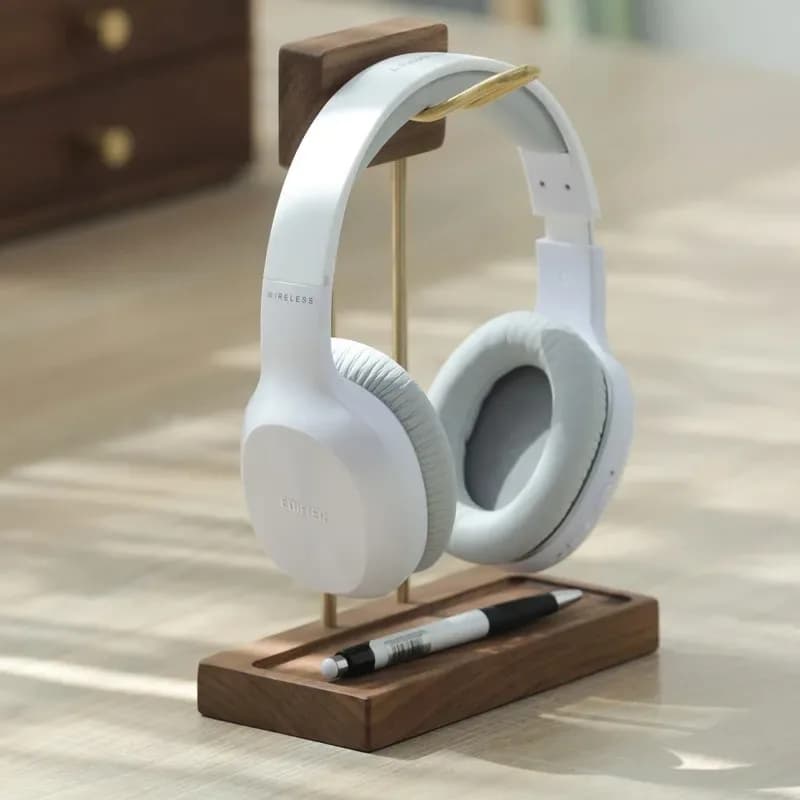 Supporto per Cuffie in Noce con Base USB in Ottone, Porta Auricolari Creativo da Scrivania, Espositore Premium per Cuffie, Organizzatore Moderno per Ufficio
