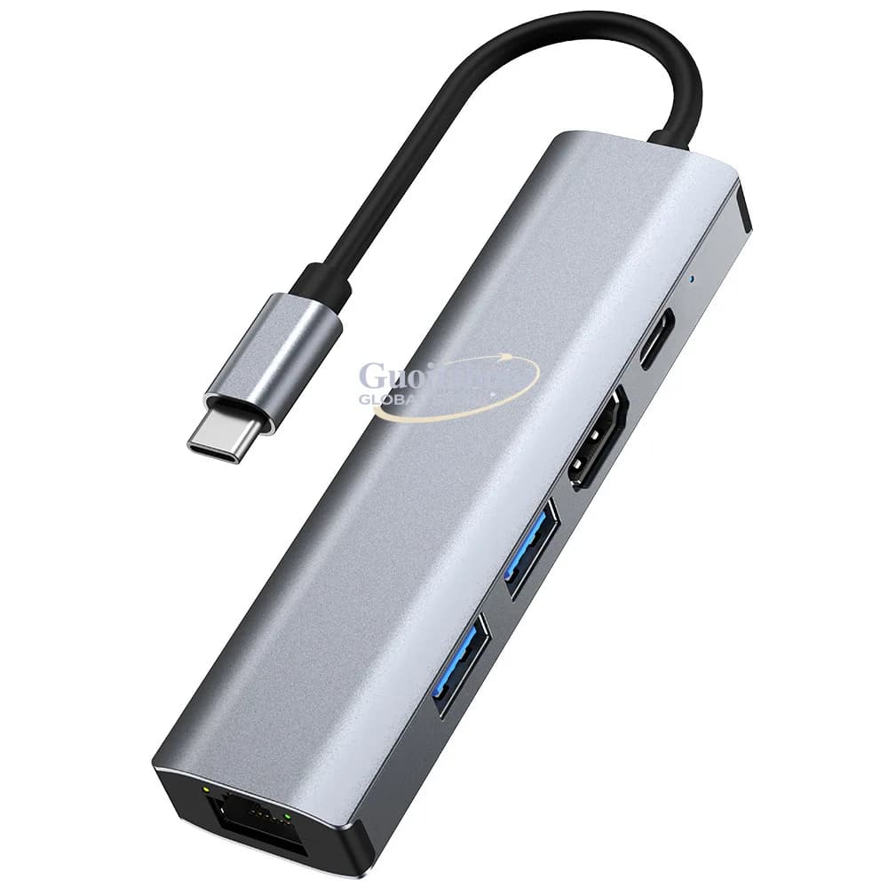 Docking Station USB-C Transfrontaliera 5-in-1 con Hub USB 3.0, Convertitore e Scheda di Rete per Notebook (Senza Driver)