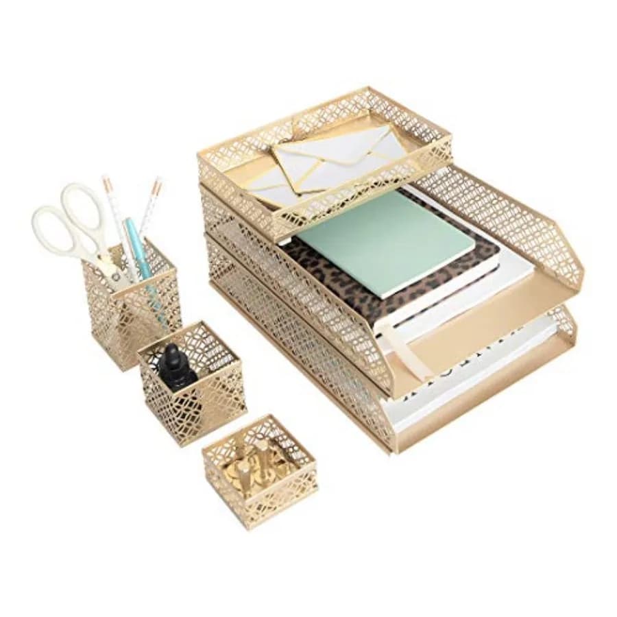 Set Organizzatore da Scrivania per Donne, 6 Pezzi, con Separatore di Posta e Organizer da Tavolo in Acciaio