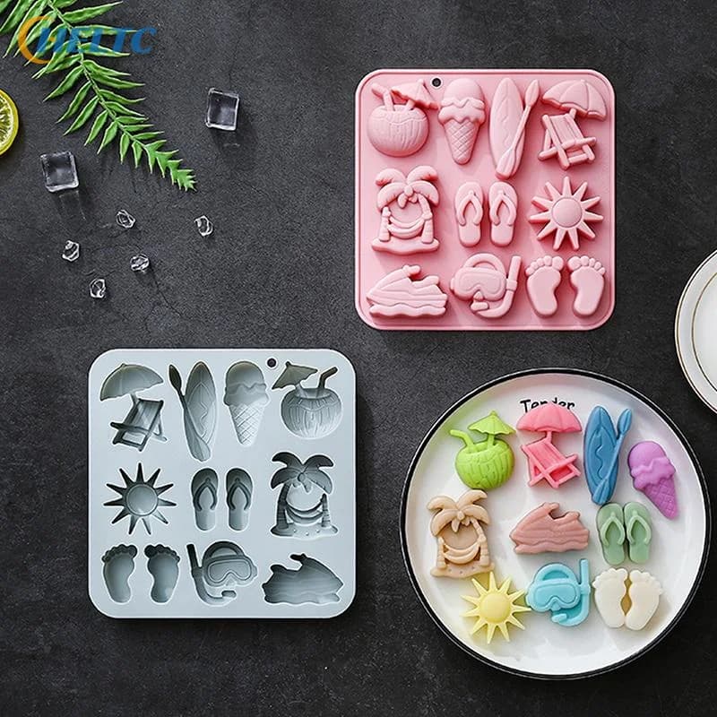 Stampo in silicone a tema spiaggia estiva per cioccolato, stampo per caramelle e cioccolato per feste estive tropicali, stampo per gelatine marine, biscotti e cubetti di ghiaccio