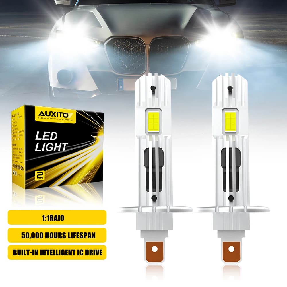 AUXITO 2 Pezzi 12000LM H1 LED Canbus Lampadina Faro Senza Errori H1 LED Luce Fendinebbia Auto Senza Ventola 60W 12V 6500K Bianco Plug & Play