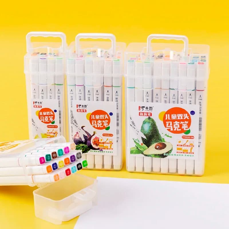 Set di Pennarelli Artistici a Doppia Punta 12/18 Colori, Inchiostro a Base d'Acqua, Evidenziatore, Pennello per Pittura, Cancelleria, Graffiti, Materiale Scolastico