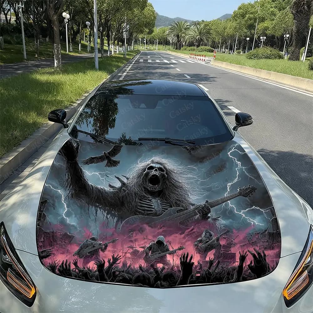Car hood with fulvo skull band, self-adhesive adhesives with wear-resistant artistic pattern, suitable for all car models, Acc car parts