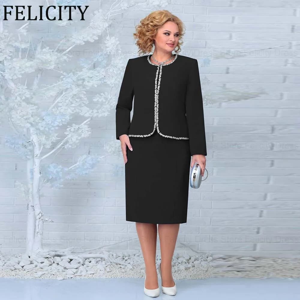 Customized Plus Size Mother of the Bride Dress for Weddings with Jacket 2026 Sheath O-Neck Wedding Guest Dresses Beads Applique