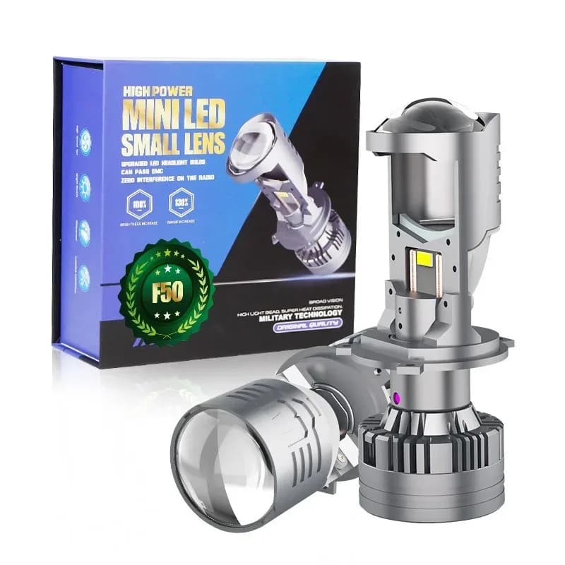Fari a LED con lente mini proiettore T90 H4 da 140W, bianchi 6000K, ad alta potenza, super luminosi, con lente proiettore H4, abbaglianti e anabbaglianti, 12V