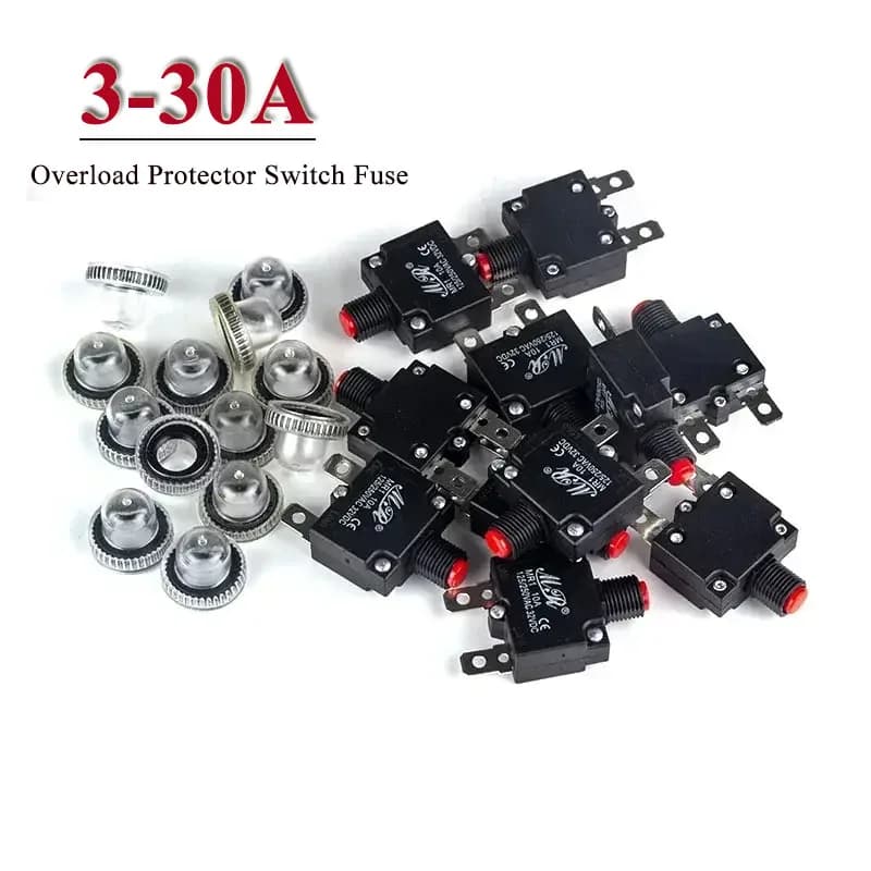 5 pieces 3A 4A 5A 8A 10A 12A 15A 18A 20A 25A 30A Overload Protection Switch Restorable fuse 220V with waterproof hood
