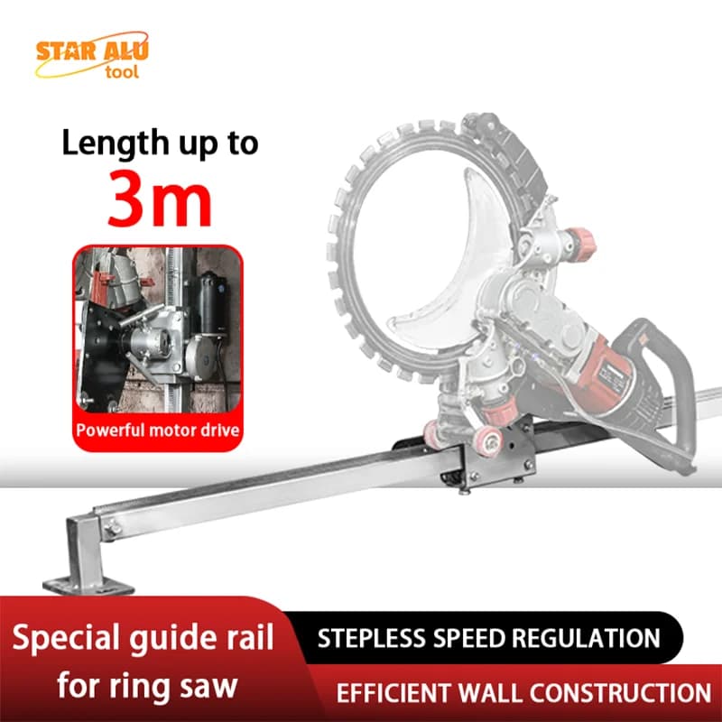 Automatic support for cutting machine for ring saw rail for concrete, universal alloy track system for cutting walls and floors