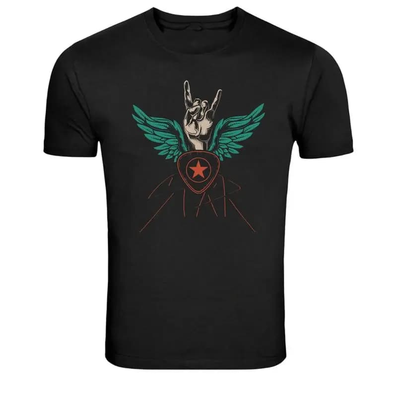 Rock Hand Wings Guitar Pick Rock Music Graphic T-Shirt