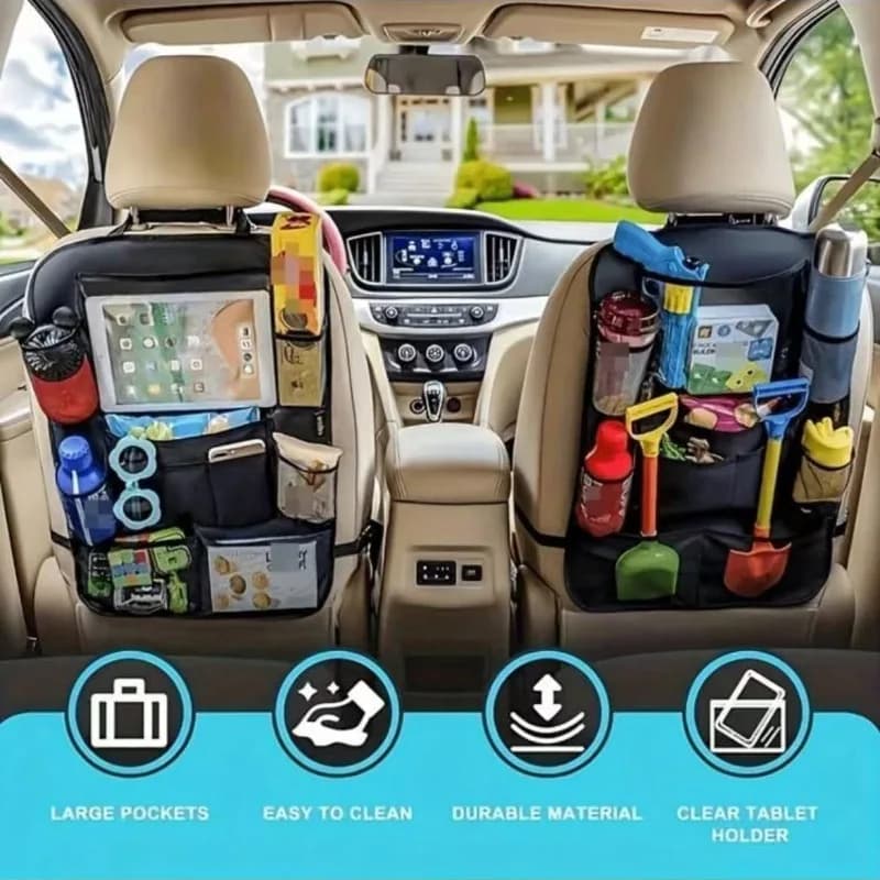 Organizer per schienale del seggiolino auto da 1 pezzo - Borsa portaoggetti in fibra nera con tasche in rete per schienale della sedia del veicolo