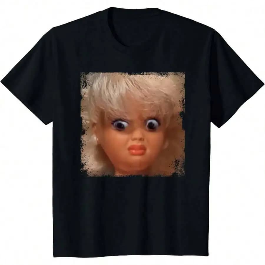 Funny Doll Face Meme T-Shirt 100% Cotton Trendy Y2K Short-Sleeve Tee-Soft, Quick-Drying, Moisture-Wicking; Ideal Sports Casual