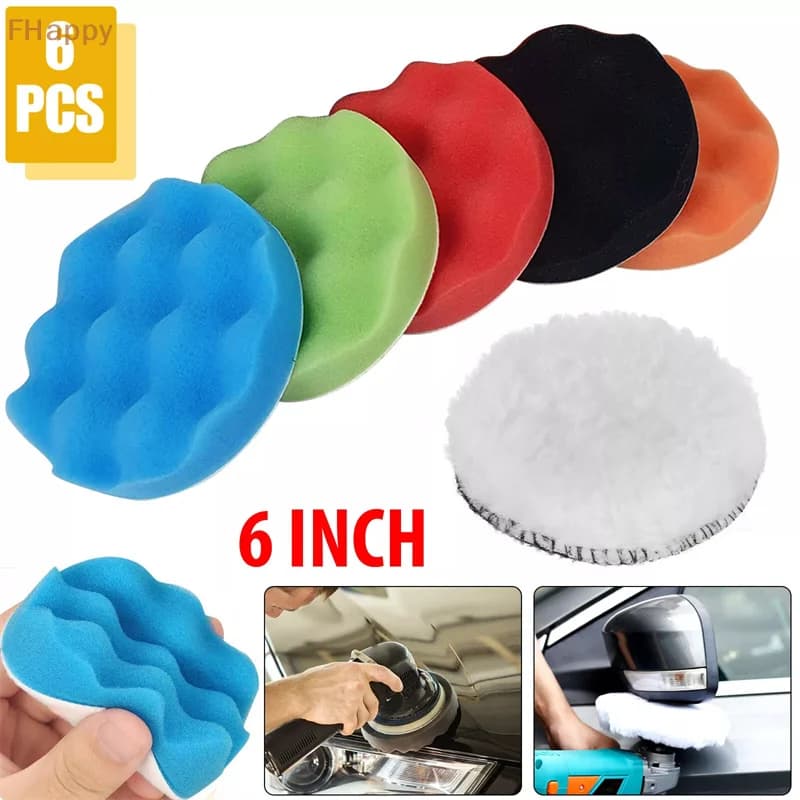 Confezione da 6 tamponi per lucidatura composta da 6 pollici Kit di tamponi in spugna da taglio per lucidatrice per auto Spugna autoadesiva Ceretta