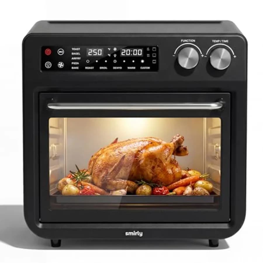 Forno Combinato Digitale 10-in-1 da 27QT con Funzione Friggitrice ad Aria e Tostapane, Forno a Convezione da Appoggio con Finitura in Acciaio Inossidabile per 12 Pizze e 6 Toast