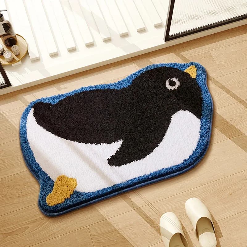 VIKAMA Adorabile tappetino da bagno in peluche a forma di pinguino, per ingresso e camera da letto, tappeto morbido e confortevole, tappetino da bagno, tappeto decorativo per la casa