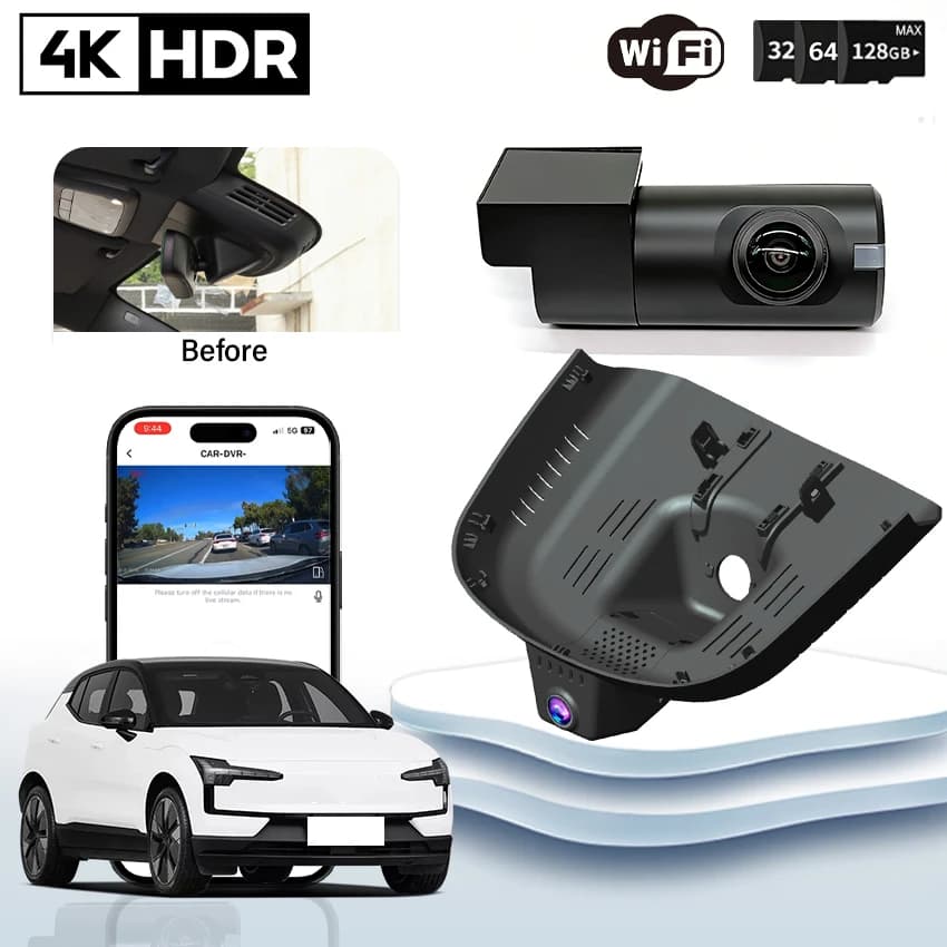 DVR camera for cars Plug and Play 4K 2160P HD with night vision for Volvo EX30 2025 2026, loop recording