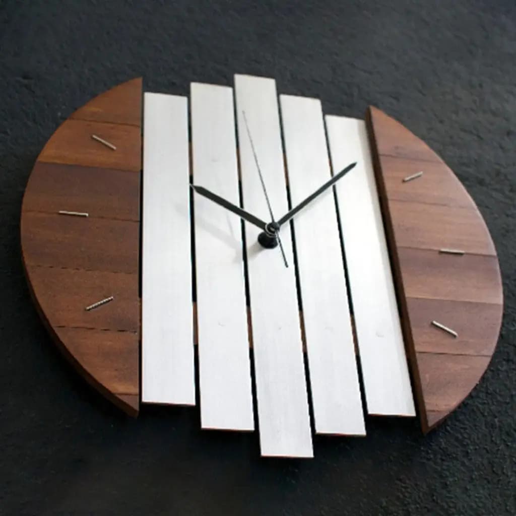 12 inch vintage suspended wall clock, futuristic, wood, silent, quartz, for living room, office, hotel