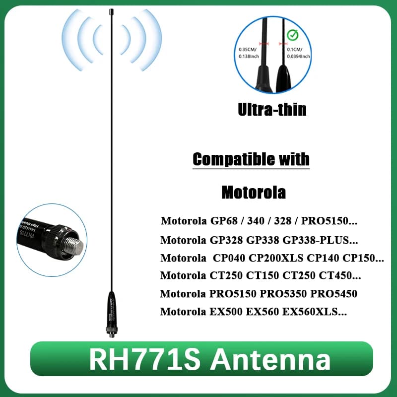 RH771S Antenna sottile e morbida compatibile con antenne radio Motorola GP328 GP300 GP88 GP340 GP338 CP040 GP380 P10 P50 Walkie Talkie