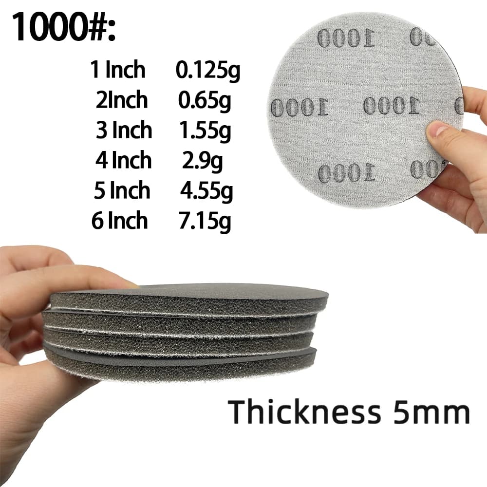 1/5/10 pieces1- 6 inches Mirk sponge abrasive disc foam hook and ring sandpaper round grain 1000 polishing elastic polishing for grinding polishing
