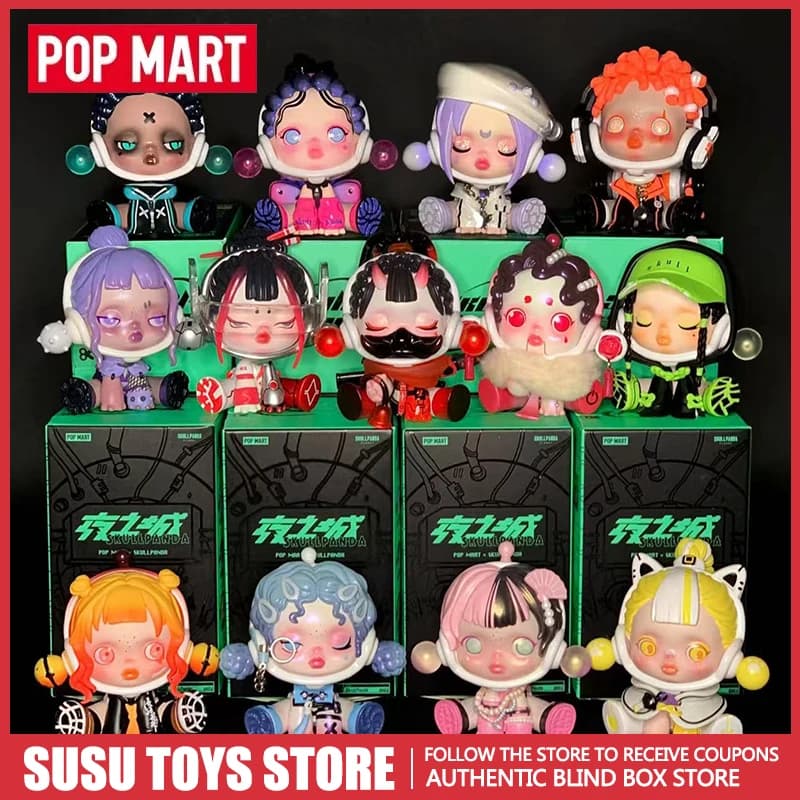 POP MART Originale Skullpanda City of Night Series Blind Box Kawaii Anime Action Figure Mystery Surprise Doll Regalo da Collezione