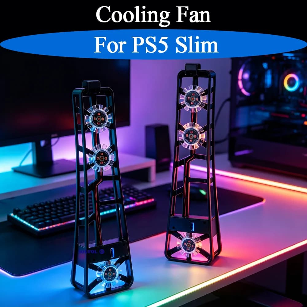 Ventola di raffreddamento nera/bianca per sistema di raffreddamento PS5 Slim, ventola posteriore con luce LED per accessori PS5 Slim, ricambio.