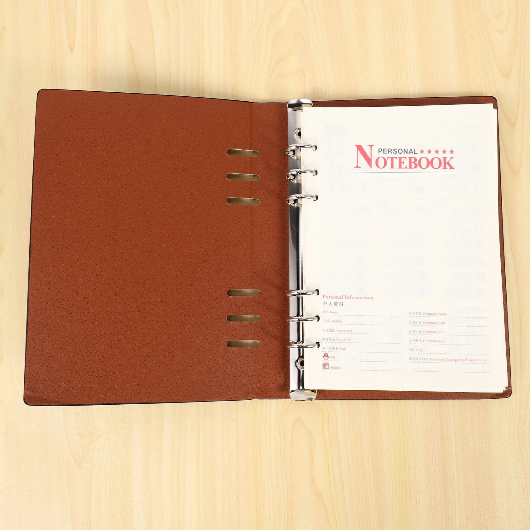 Super hot ok 6 Holes PU Leather Cover Notebook Loose Pocket Leather Refillable Notebook Binder Rings Journal (