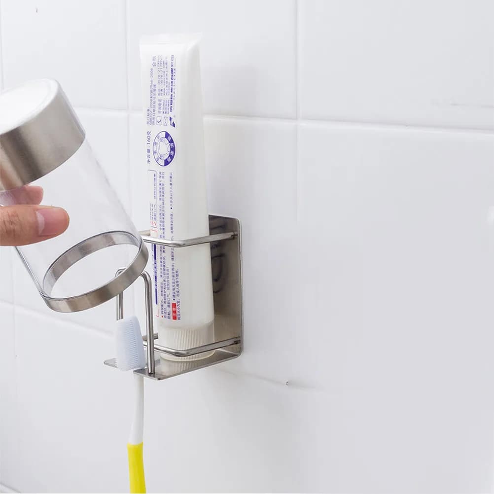 Portaspazzolino in Acciaio Inossidabile da Parete Autoadesivo, Porta Bicchieri, Organizer per Sciacquatura, Portaoggetti da Bagno