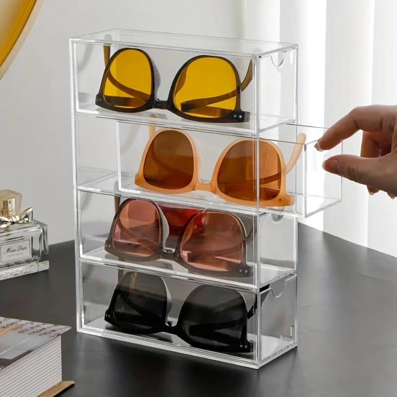 4 griglie occhiali da scrivania occhiali da sole divisori per cassetti sovrapposizione trasparente antipolvere cosmetici rossetto scaffalature regalo forniture per ufficio