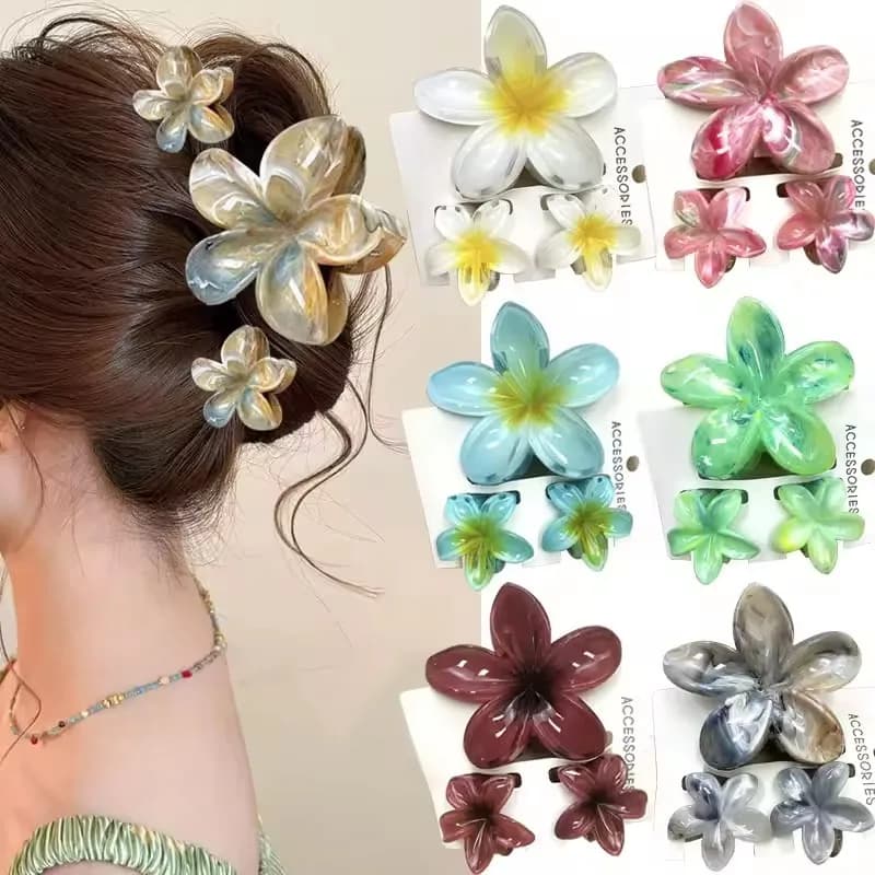 Fermaglio per capelli a forma di fiore hawaiano estivo, fermagli per capelli in plastica alla moda, fermagli per coda di cavallo, accessori per capelli da spiaggia, copricapo