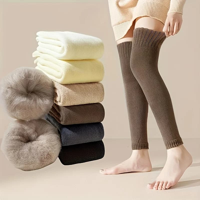 1 paio di calze alte al ginocchio spesse da donna invernali antivento foderate in peluche elastiche termiche per esterni leggings accoglienti coprigambe calde