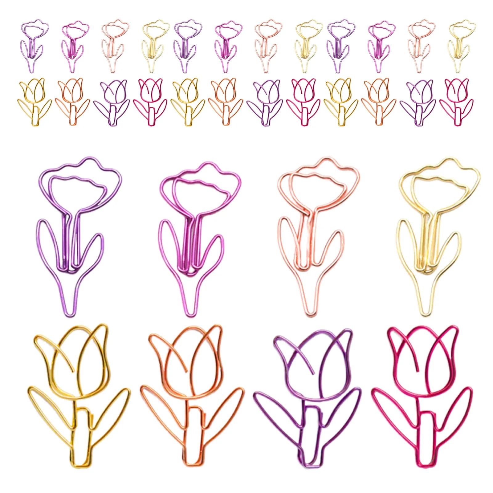 80 fermagli di carta a forma di tulipano, design floreale, graziosi e colorati, in metallo, per agende, diari, quaderni e gestione dei file
