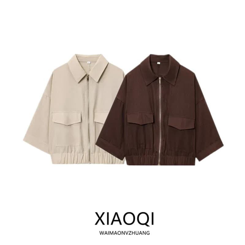 Summer 2025 Women's Fashionable Linen Blend Zipper Collar Jacket Versatile Outerwear Casual Loose Fit Ladies' Coat