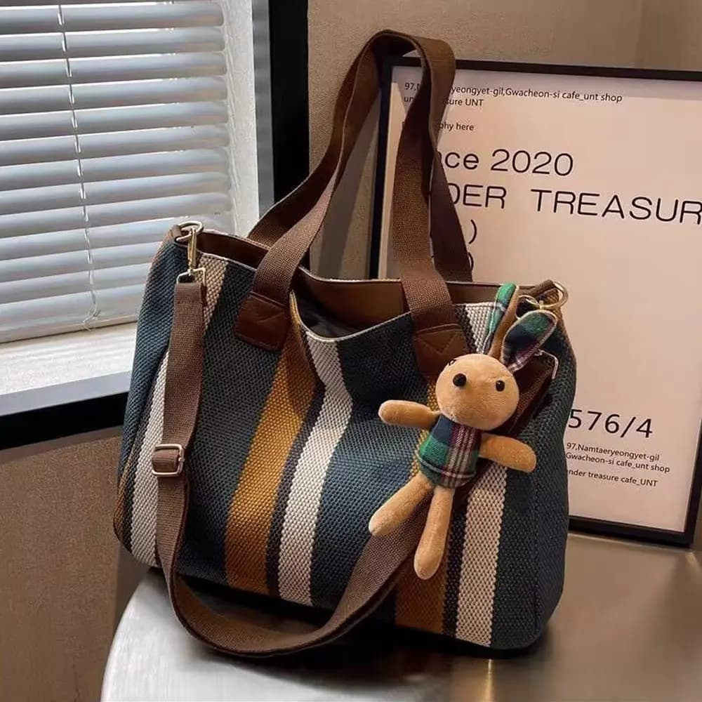 Large-Capacity Striped Shoulder Bag, New Fashion Commuter Casual Handbag, Stylish Tote Crossbody Bag