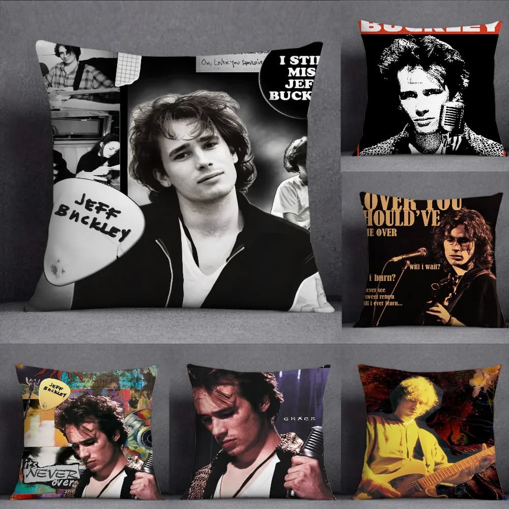 Retro J-jeff Buckley Cantante pop Anime Federa quadrata Stampa fronte-retro Breve peluche Divano Fodera per cuscino Cuscino da comodino